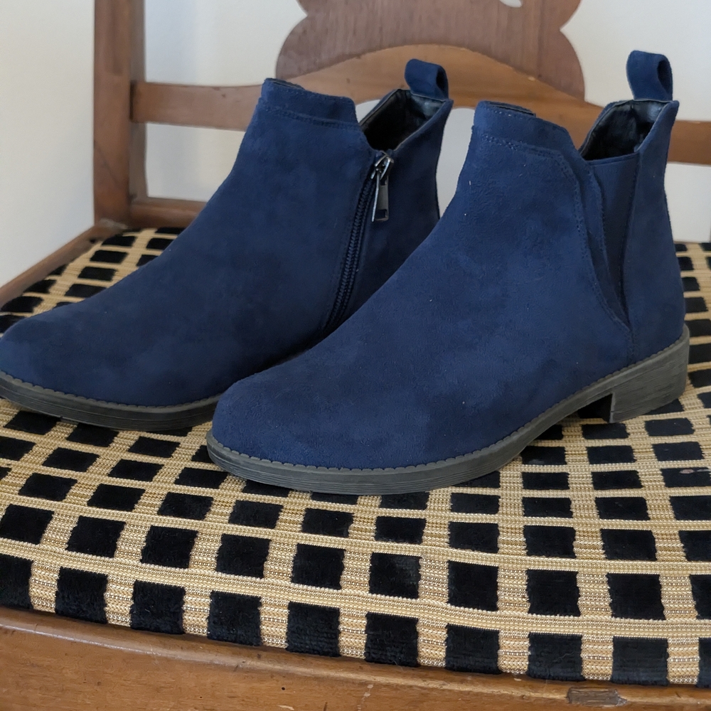 Propet Navy Blue Suede Chelsea Ankle Boots